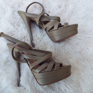 Versace Green/Gray Strappy Ankle Wrap Platforms